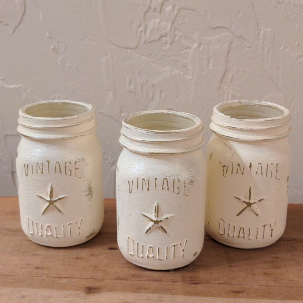 Set of 3 vintage style star mason jars